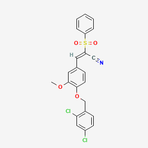 molecular formula C23H17Cl2NO4S B7777058 (E)-2-(benzenesulfonyl)-3-[4-[(2,4-dichlorophenyl)methoxy]-3-methoxyphenyl]prop-2-enenitrile 