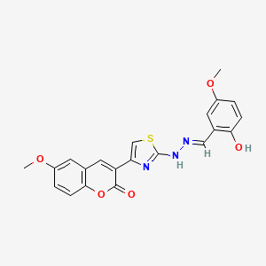 molecular formula C21H17N3O5S B7777063 3-[2-[(2E)-2-[(2-hydroxy-5-methoxyphenyl)methylidene]hydrazinyl]-1,3-thiazol-4-yl]-6-methoxychromen-2-one 