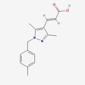 molecular formula C16H18N2O2 B7777124 3-{3,5-dimethyl-1-[(4-methylphenyl)methyl]-1H-pyrazol-4-yl}prop-2-enoic acid 