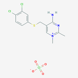 molecular formula C13H14Cl3N3O4S B7779060 4-Amino-5-{[(3,4-dichlorophenyl)sulfanyl]methyl}-1,2-dimethylpyrimidin-1-ium perchlorate 