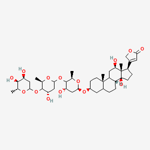 molecular formula C41H64O14 B7781094 3-[(3S,8R,10S,12R,13S,14S,17R)-3-[(2R,4S,6R)-5-[(4S,6R)-5-[(4S,5S,6R)-4,5-dihydroxy-6-methyloxan-2-yl]oxy-4-hydroxy-6-methyloxan-2-yl]oxy-4-hydroxy-6-methyloxan-2-yl]oxy-12,14-dihydroxy-10,13-dimethyl-1,2,3,4,5,6,7,8,9,11,12,15,16,17-tetradecahydrocyclopenta[a]phenanthren-17-yl]-2H-furan-5-one 