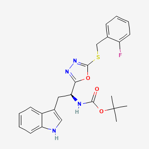 molecular formula C24H25FN4O3S B7781325 tert-butyl N-[(1S)-1-[5-[(2-fluorophenyl)methylsulfanyl]-1,3,4-oxadiazol-2-yl]-2-(1H-indol-3-yl)ethyl]carbamate 