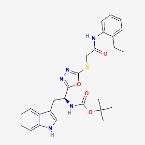 molecular formula C27H31N5O4S B7781332 tert-butyl N-[(1S)-1-[5-[2-(2-ethylanilino)-2-oxoethyl]sulfanyl-1,3,4-oxadiazol-2-yl]-2-(1H-indol-3-yl)ethyl]carbamate 