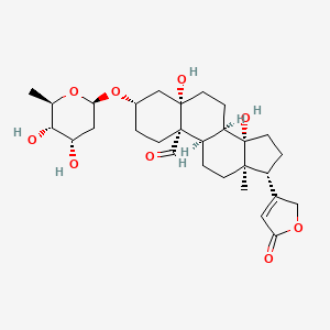 molecular formula C29H42O9 B7782040 (3S,5S,8R,9R,10S,13R,14S,17R)-3-[(2R,4S,5S,6R)-4,5-dihydroxy-6-methyloxan-2-yl]oxy-5,14-dihydroxy-13-methyl-17-(5-oxo-2H-furan-3-yl)-2,3,4,6,7,8,9,11,12,15,16,17-dodecahydro-1H-cyclopenta[a]phenanthrene-10-carbaldehyde 