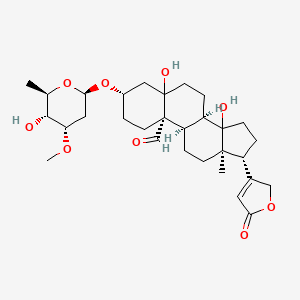 molecular formula C30H44O9 B7782044 (3S,8R,9R,10S,13R,17R)-5,14-dihydroxy-3-[(2R,4S,5R,6R)-5-hydroxy-4-methoxy-6-methyloxan-2-yl]oxy-13-methyl-17-(5-oxo-2H-furan-3-yl)-2,3,4,6,7,8,9,11,12,15,16,17-dodecahydro-1H-cyclopenta[a]phenanthrene-10-carbaldehyde 
