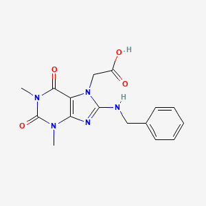molecular formula C16H17N5O4 B7783404 [8-(benzylamino)-1,3-dimethyl-2,6-dioxo-1,2,3,6-tetrahydro-7H-purin-7-yl]acetic acid 