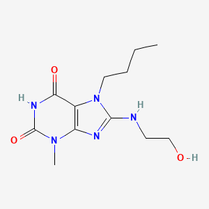 molecular formula C12H19N5O3 B7783423 7-butyl-6-hydroxy-8-[(2-hydroxyethyl)amino]-3-methyl-3,7-dihydro-2H-purin-2-one CAS No. 476480-72-5