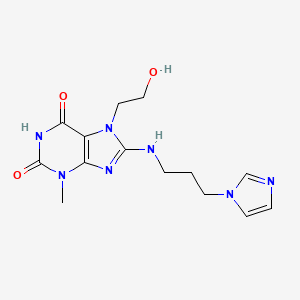 molecular formula C14H19N7O3 B7783491 6-hydroxy-7-(2-hydroxyethyl)-8-{[3-(1H-imidazol-1-yl)propyl]amino}-3-methyl-3,7-dihydro-2H-purin-2-one CAS No. 476481-39-7