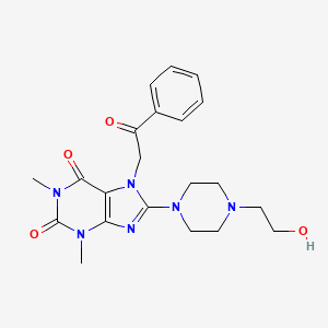 molecular formula C21H26N6O4 B7783506 8-[4-(2-Hydroxyethyl)-1-piperazinyl]-1,3-dimethyl-7-(2-oxo-2-phenylethyl)-3,7-dihydro-1H-purine-2,6-dione CAS No. 476481-64-8