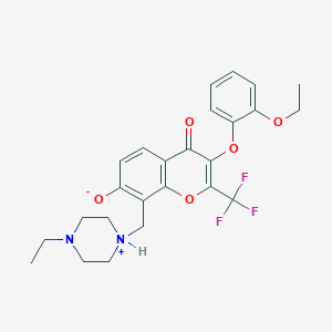 molecular formula C25H27F3N2O5 B7783511 3-(2-ethoxyphenoxy)-8-[(4-ethylpiperazin-1-ium-1-yl)methyl]-4-oxo-2-(trifluoromethyl)-4H-chromen-7-olate 