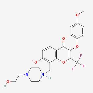 molecular formula C24H25F3N2O6 B7783535 8-{[4-(2-hydroxyethyl)piperazin-1-ium-1-yl]methyl}-3-(4-methoxyphenoxy)-4-oxo-2-(trifluoromethyl)-4H-chromen-7-olate 