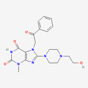 molecular formula C20H24N6O4 B7783558 6-hydroxy-8-[4-(2-hydroxyethyl)piperazin-1-yl]-3-methyl-7-(2-oxo-2-phenylethyl)-3,7-dihydro-2H-purin-2-one 