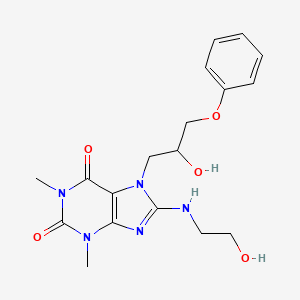 molecular formula C18H23N5O5 B7783636 8-[(2-hydroxyethyl)amino]-7-(2-hydroxy-3-phenoxypropyl)-1,3-dimethyl-3,7-dihydro-1H-purine-2,6-dione 