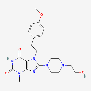 molecular formula C21H28N6O4 B7783642 6-hydroxy-8-[4-(2-hydroxyethyl)piperazin-1-yl]-7-[2-(4-methoxyphenyl)ethyl]-3-methyl-3,7-dihydro-2H-purin-2-one 