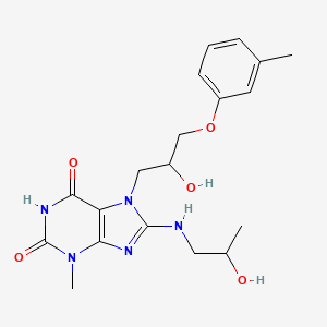 molecular formula C19H25N5O5 B7783650 6-hydroxy-7-[2-hydroxy-3-(3-methylphenoxy)propyl]-8-[(2-hydroxypropyl)amino]-3-methyl-3,7-dihydro-2H-purin-2-one 
