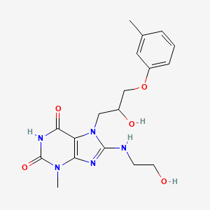 molecular formula C18H23N5O5 B7783657 8-[(2-hydroxyethyl)amino]-7-[2-hydroxy-3-(3-methylphenoxy)propyl]-3-methyl-3,7-dihydro-1H-purine-2,6-dione 
