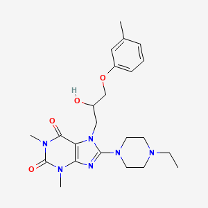 molecular formula C23H32N6O4 B7783661 8-(4-ethylpiperazin-1-yl)-7-[2-hydroxy-3-(3-methylphenoxy)propyl]-1,3-dimethyl-3,7-dihydro-1H-purine-2,6-dione 