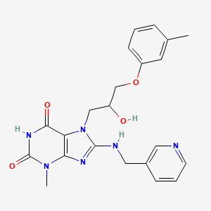 molecular formula C22H24N6O4 B7783676 6-hydroxy-7-[2-hydroxy-3-(3-methylphenoxy)propyl]-3-methyl-8-[(pyridin-3-ylmethyl)amino]-3,7-dihydro-2H-purin-2-one 