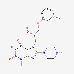 molecular formula C20H26N6O4 B7783702 7-[2-hydroxy-3-(3-methylphenoxy)propyl]-3-methyl-8-piperazin-1-yl-3,7-dihydro-1H-purine-2,6-dione 