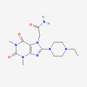 molecular formula C15H23N7O3 B7783740 2-[8-(4-ethylpiperazin-1-yl)-1,3-dimethyl-2,6-dioxo-1,2,3,6-tetrahydro-7H-purin-7-yl]acetamide 