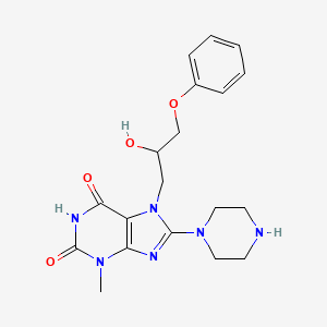 molecular formula C19H24N6O4 B7783761 6-hydroxy-7-(2-hydroxy-3-phenoxypropyl)-3-methyl-8-(piperazin-1-yl)-3,7-dihydro-2H-purin-2-one 