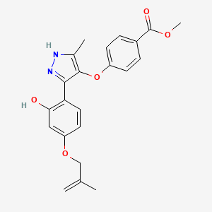 molecular formula C22H22N2O5 B7783869 methyl 4-[(5-{2-hydroxy-4-[(2-methylprop-2-en-1-yl)oxy]phenyl}-3-methyl-1H-pyrazol-4-yl)oxy]benzoate 
