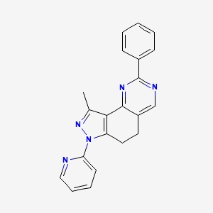 molecular formula C21H17N5 B7784374 9-methyl-2-phenyl-7-(2-pyridyl)-6,7-dihydro-5H-pyrazolo[3,4-h]quinazoline 