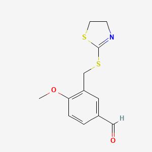 molecular formula C12H13NO2S2 B7784652 3-[(4,5-Dihydro-1,3-thiazol-2-ylsulfanyl)methyl]-4-methoxybenzaldehyde 