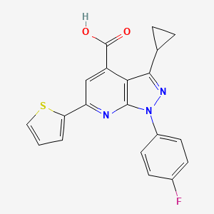 3-cyclopropyl-1-(4-fluorophenyl)-6-(thiophen-2-yl)-1H-pyrazolo[3,4-b]pyridine-4-carboxylic acid