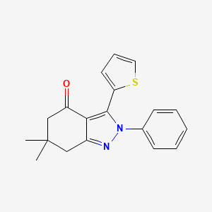 molecular formula C19H18N2OS B7785755 6,6-Dimethyl-2-phenyl-3-thiophen-2-yl-5,7-dihydroindazol-4-one 