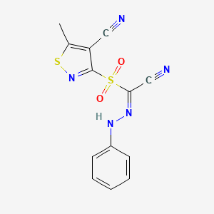 molecular formula C13H9N5O2S2 B7785838 (1Z)-N-anilino-1-[(4-cyano-5-methyl-1,2-thiazol-3-yl)sulfonyl]methanimidoyl cyanide 