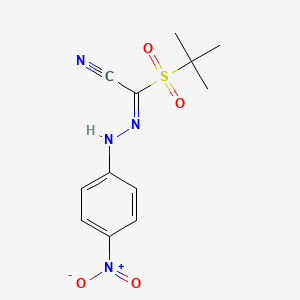 molecular formula C12H14N4O4S B7785893 (1E)-1-tert-butylsulfonyl-N-(4-nitroanilino)methanimidoyl cyanide 