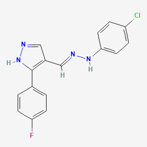 4-[(1E)-[2-(4-chlorophenyl)hydrazin-1-ylidene]methyl]-3-(4-fluorophenyl)-1H-pyrazole