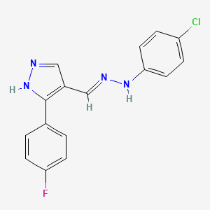 molecular formula C16H12ClFN4 B7787061 4-[(1E)-[2-(4-chlorophenyl)hydrazin-1-ylidene]methyl]-3-(4-fluorophenyl)-1H-pyrazole 