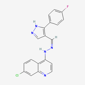 molecular formula C19H13ClFN5 B7787068 7-chloro-4-[(Z)-2-{[3-(4-fluorophenyl)-1H-pyrazol-4-yl]methylidene}hydrazin-1-yl]quinoline 