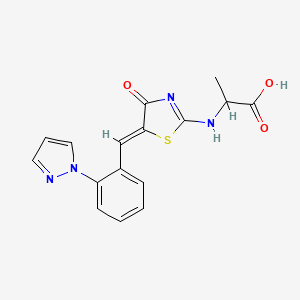 molecular formula C16H14N4O3S B7787174 2-[[(5Z)-4-oxo-5-[(2-pyrazol-1-ylphenyl)methylidene]-1,3-thiazol-2-yl]amino]propanoic acid 