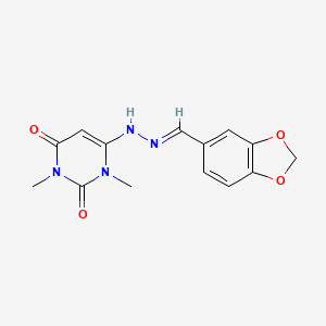 molecular formula C14H14N4O4 B7787301 1,3-benzodioxole-5-carbaldehyde N-(1,3-dimethyl-2,6-dioxo-1,2,3,6-tetrahydro-4-pyrimidinyl)hydrazone 