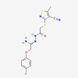 molecular formula C15H14FN5O2S2 B7787495 N-[[1-amino-2-(4-fluorophenoxy)ethylidene]amino]-2-[(4-cyano-5-methyl-1,2-thiazol-3-yl)sulfanyl]acetamide 