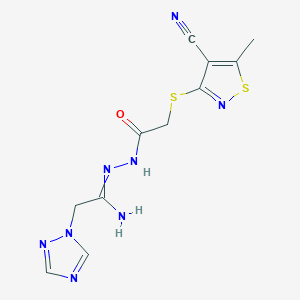 molecular formula C11H12N8OS2 B7787512 N-[[1-amino-2-(1,2,4-triazol-1-yl)ethylidene]amino]-2-[(4-cyano-5-methyl-1,2-thiazol-3-yl)sulfanyl]acetamide 