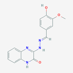 molecular formula C16H14N4O3 B7787540 (E)-3-(2-(4-Hydroxy-3-methoxybenzylidene)hydrazinyl)quinoxalin-2(1H)-one 