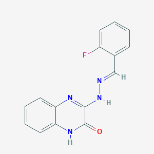 molecular formula C15H11FN4O B7787548 3-[(E)-2-[(2-fluorophenyl)methylidene]hydrazin-1-yl]-1,2-dihydroquinoxalin-2-one 
