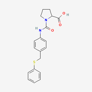 molecular formula C19H20N2O3S B7787572 1-({4-[(Phenylsulfanyl)methyl]anilino}carbonyl)-2-pyrrolidinecarboxylic acid 