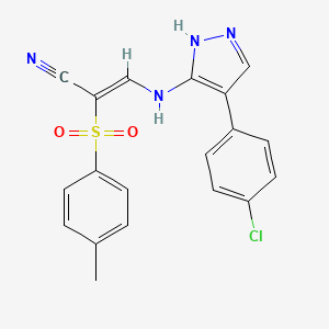 molecular formula C19H15ClN4O2S B7787637 (2Z)-3-{[4-(4-chlorophenyl)-1H-pyrazol-5-yl]amino}-2-(4-methylbenzenesulfonyl)prop-2-enenitrile 