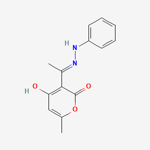 molecular formula C14H14N2O3 B7787655 4-hydroxy-6-methyl-3-[(1E)-1-(2-phenylhydrazin-1-ylidene)ethyl]-2H-pyran-2-one CAS No. 137934-93-1