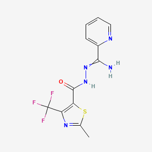 molecular formula C12H10F3N5OS B7787659 N-[[amino(pyridin-2-yl)methylidene]amino]-2-methyl-4-(trifluoromethyl)-1,3-thiazole-5-carboxamide 