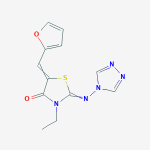 molecular formula C12H11N5O2S B7787737 3-ethyl-5-[(furan-2-yl)methylidene]-2-[(4H-1,2,4-triazol-4-yl)imino]-1,3-thiazolidin-4-one 