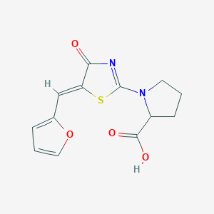 molecular formula C13H12N2O4S B7787749 1-[5-[(Z)-2-furylmethylidene]-4-oxo-1,3-thiazol-2(4H)-yl]-2-pyrrolidinecarboxylic acid 