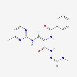 molecular formula C18H21N7O2 B7787844 N-[(1E)-1-{N'-[(1Z)-(dimethylamino)methylidene]hydrazinecarbonyl}-2-[(4-methylpyrimidin-2-yl)amino]eth-1-en-1-yl]benzamide 