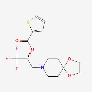 molecular formula C15H18F3NO4S B7788024 (2R)-3-{1,4-dioxa-8-azaspiro[4.5]decan-8-yl}-1,1,1-trifluoropropan-2-yl thiophene-2-carboxylate 
