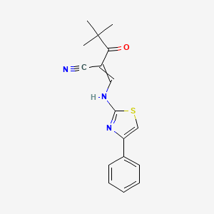 (E)-2-(2,2-dimethylpropanoyl)-3-[(4-phenyl-1,3-thiazol-2-yl)amino]-2-propenenitrile